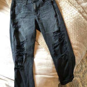 American Eagle Black Destroyed Mom Jean